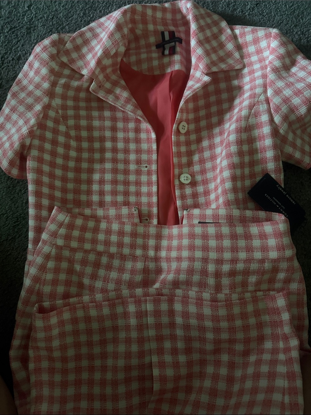 Tommy Hilfiger Pink and White Gingham Skirt Set